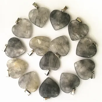 

Hot!2018 Fashion Natural Stone Heart Smoke Crystal Pendants Necklaces Charms Women Men For Jewelry Making 24pcs/lot 20x20x6mm