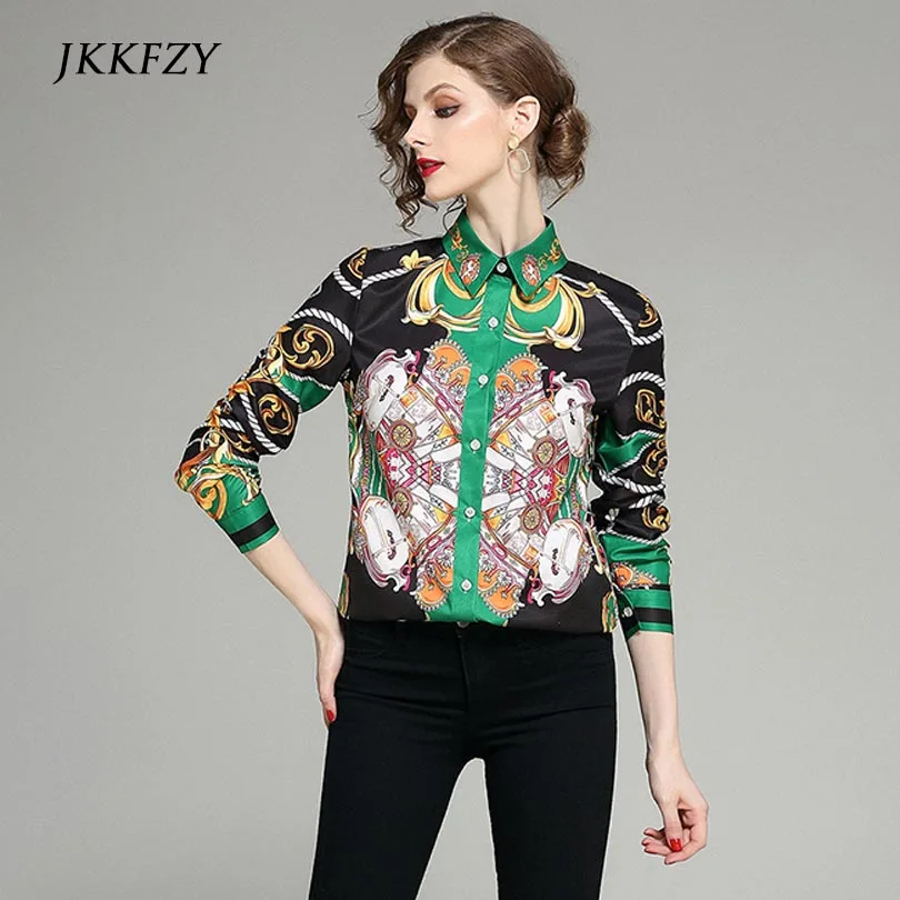 Fashion Print Blouse Women Runway Elegant Shirt High Quality Office Tops Long Sleeve Stand Neck Shirts Fashion Print Blouse Women Runway Elegant Shirt High Quality Office Tops Long Sleeve Stand Neck Shirts