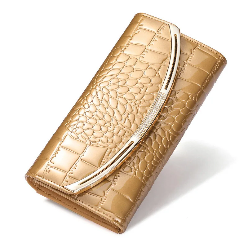 

Fashion Genuine Leather Wallet Women Long Luxury Alligator Design Gold Ladies Purse Wallets Black Wallet for Women Cartera Mujer
