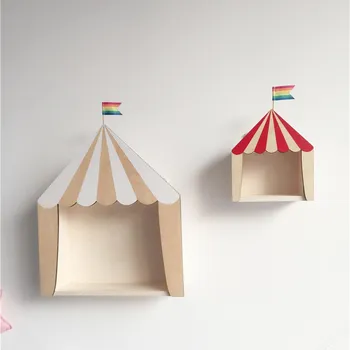 

Ins Circus Wood House Storage Shelves Handmade Kids Bookends Wooden Ornaments Children Room Decoration Organization Wall Shelf