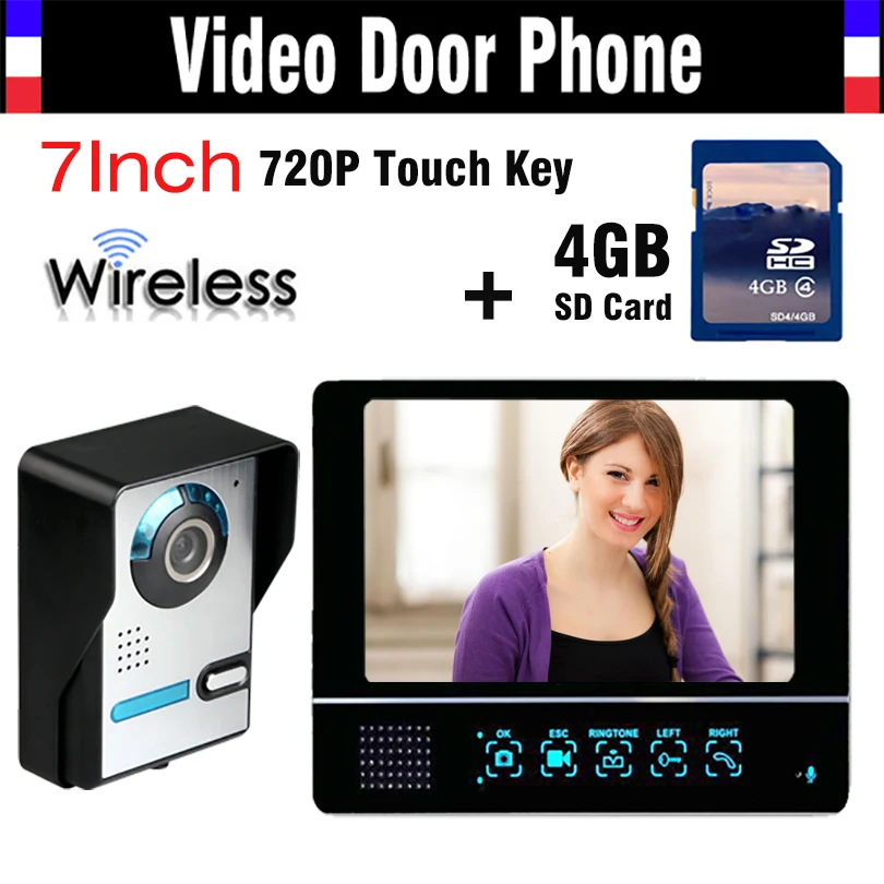 Wireless Video font b Door b font Phone Doorbell Intercom System 4GB SD Card Record 7