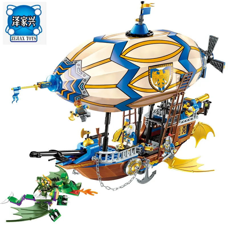 

Enlighten Building Block War of Glory Castle Knights Sliver Hawk Balloon Ship 5 Figures 669pcs Educational Bricks Toy Boy Gift