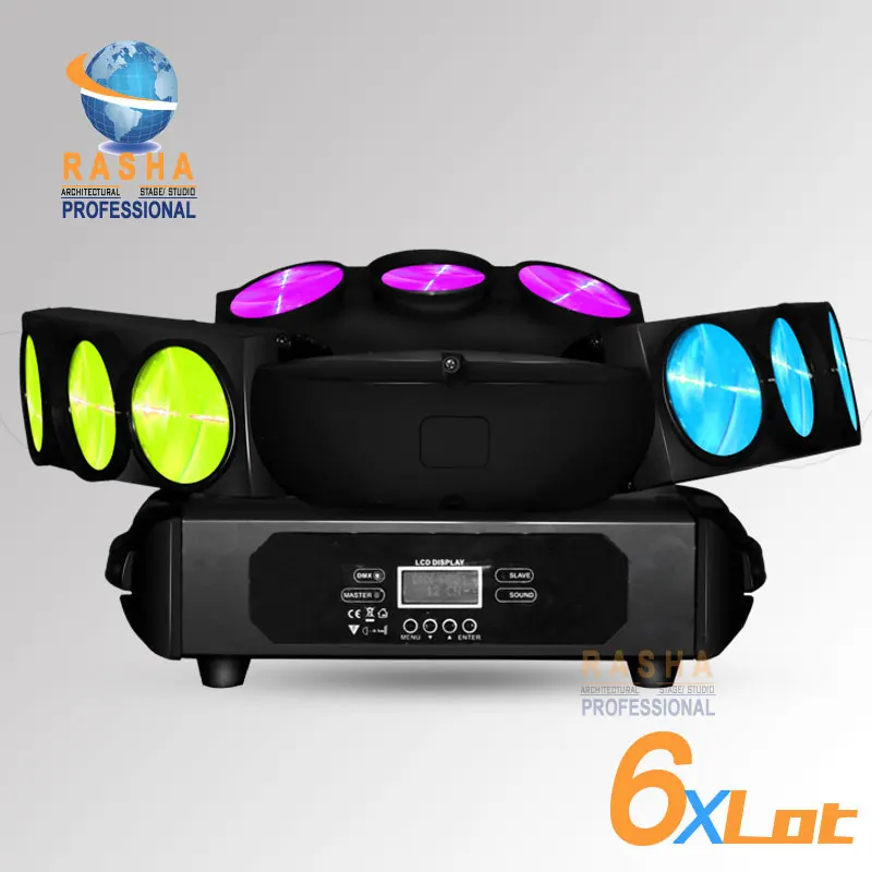

6pcs/LOT Chaos Three Heads 9*10W 4in1 RGBW LED Spider Light,Triangle DMX512 Pixel LED Spider Beam For Stage Event Party,12/43CH