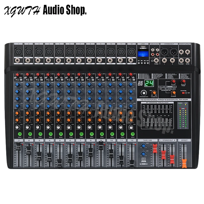 US $361.00 DJ 12 Channel Audio Mixer 24Bit DSP Digital Reverb Effect With USB 48V Phantom Power Bluetooth Sound Mixing Console For Stage
