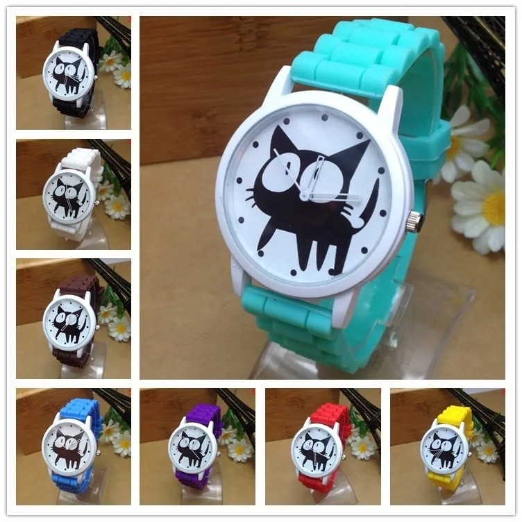 

Cute Cat Cartoon Watch Fashion Silicone Sport Watches Women Famous Brand Geneva Quartz Watch relogio feminino Dress Wristwatches
