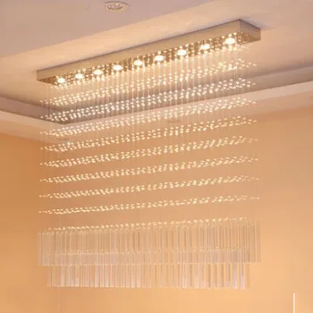 

Restaurant chandelier LED crystal light partition lamp rectangular chandelier bead curtain lamp living room bar table lighting