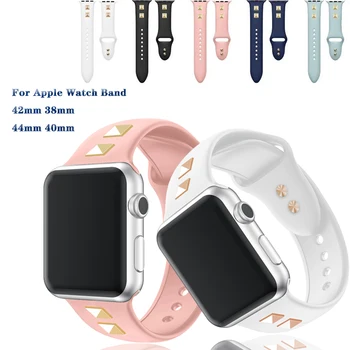

Sport Silicone bracelet Strap for Apple watchband 44/40/42/38mm Compatible iWatch Series 4 3 2 1 Punk rivet style band Accessory