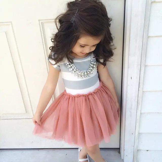 Pudcoco Kids Girls Summer Cap Dress Striped and Tulle 2-11 Years | Детская одежда и обувь