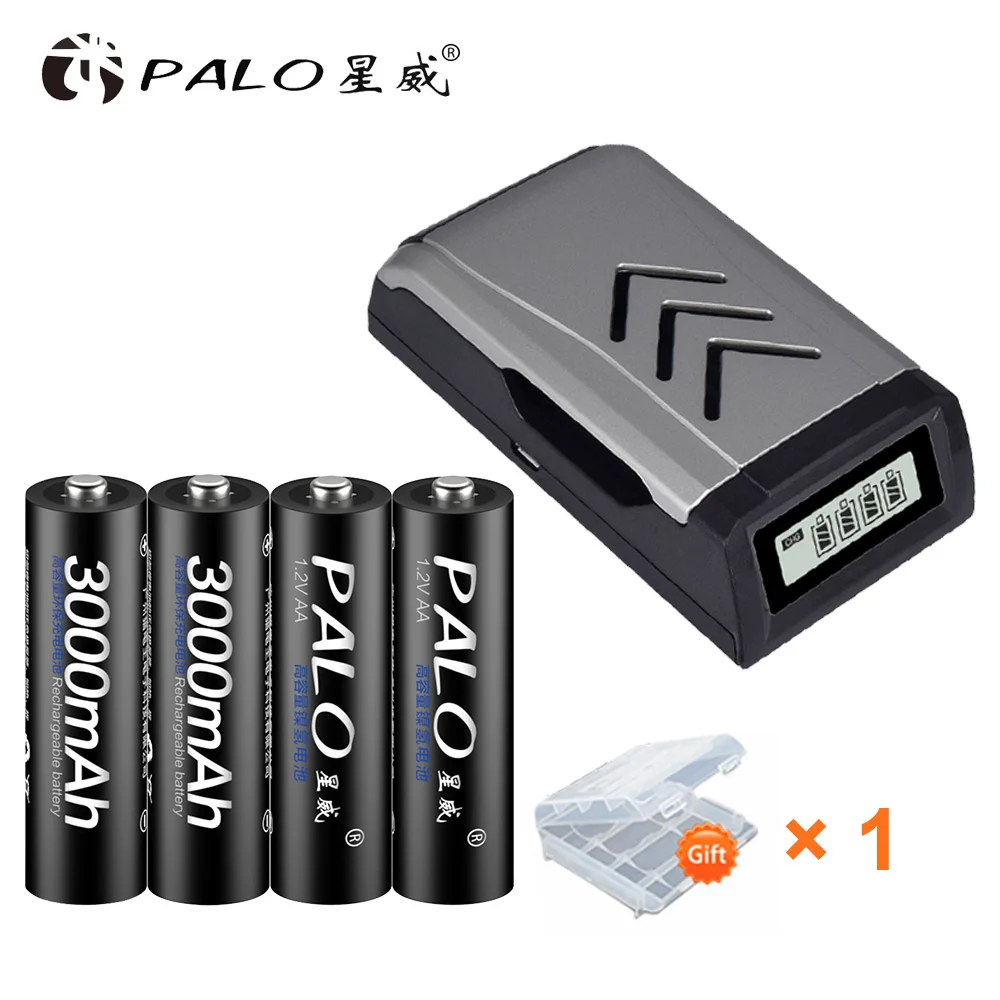 

PALO USB AA Battery Charger AAA Battery Charger for NI-MH NI-CD 1.2V Battery with LCD Display AA rechargerable Charger