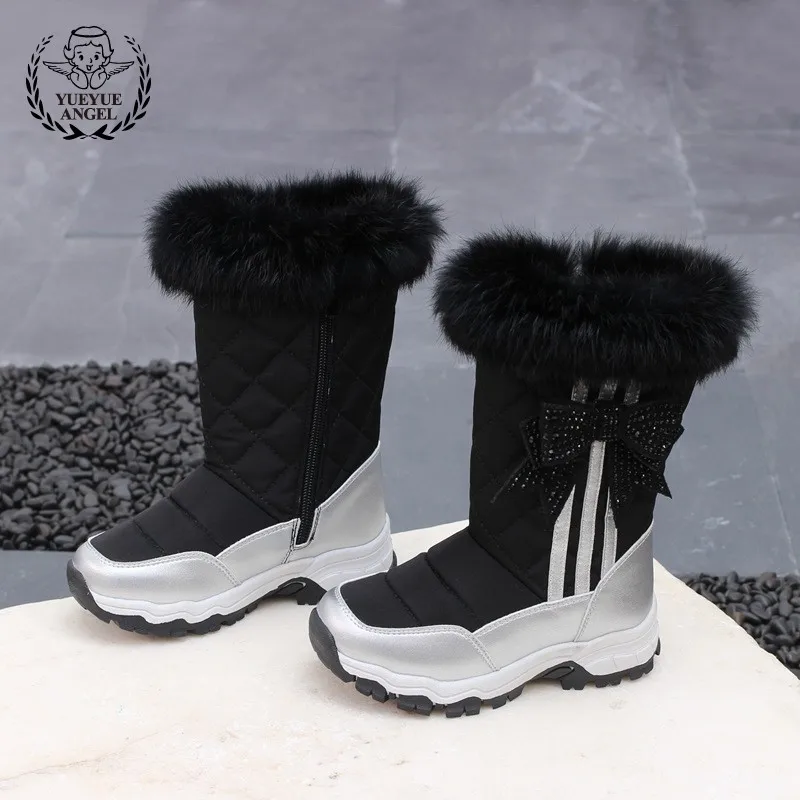 

Fashion Warm Fleece Lining Kids Snowshoes Winter Thick Platform Waterproof Child Girls Snow Boots Black Non-Slip Baby Girl Boots