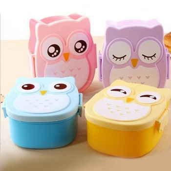 

Fruit Storage Microwave Plastic Canteen Cutlery Set New Lovely 2 Layer Cartoon Owl Lunchbox Bento Canteen