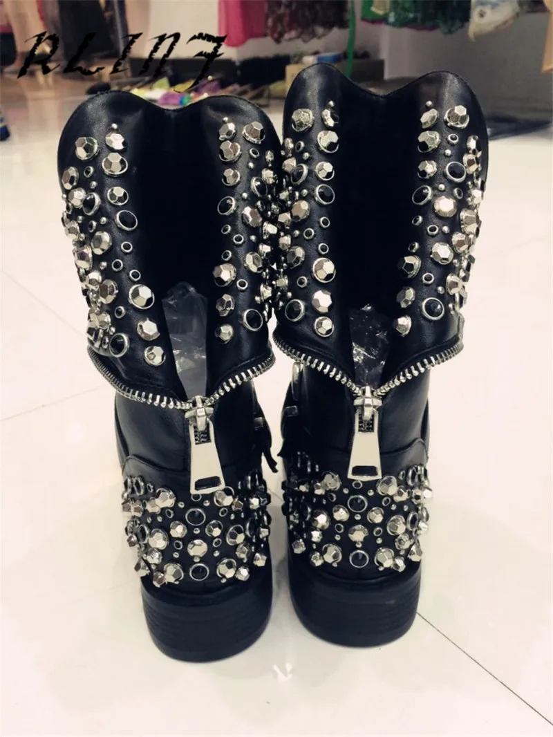 Plattform Stiletto Gürtel Heel Kurze Rlinf Schnalle Stiefel Neue Wies Metall Schwarzes High Weibliche O0q8ASx