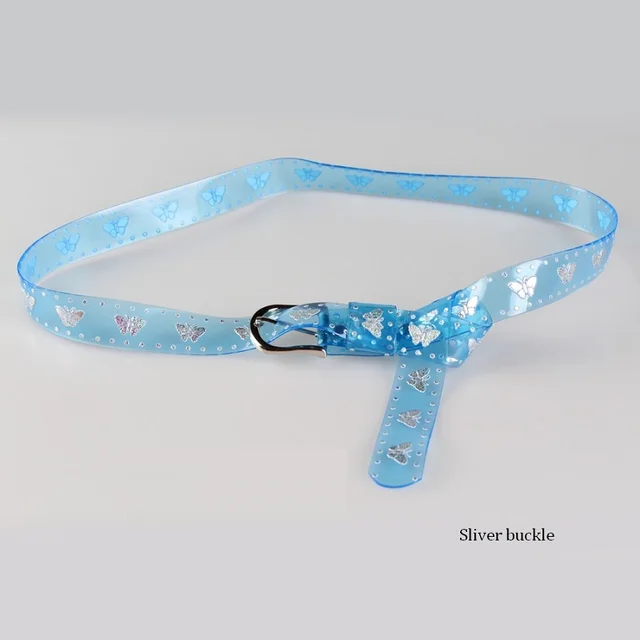 90S Clear Plastic Thin Belt For Women Butterfly Pvc Transparent Waistband Green Female 2018