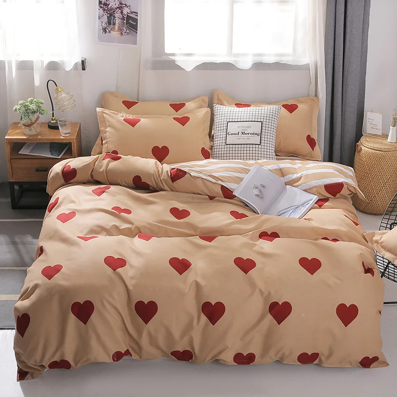 New Arrived Bedding Set Summer Heart Bed Linen Set Camel Duvet