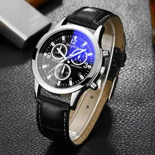 Luxury Men's 3-Eyes Blue Glass Watches Men Fashion Business Genuine Leather Quartz Watch Casual Wristwatch Relogo Masculino 
