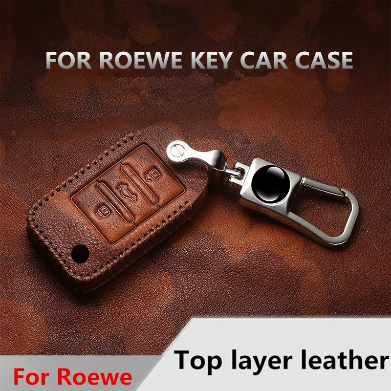 

Genuine Leather Key Case For ROEWE RX5 2016 2017 2018 2019 For MG ZS 3button Key Case Cover Car Styling Keychain