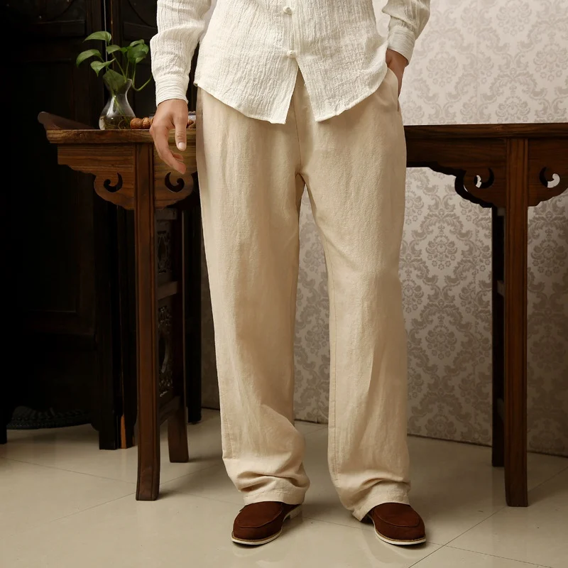 Летние Осенние мужские винтажные брюки из льна и хлопка, большие размеры 7XL 8XL, большие длинные штаны 9XL 10XL 12XL 52 54 56, китайский японский стиль - Цвет: picture color