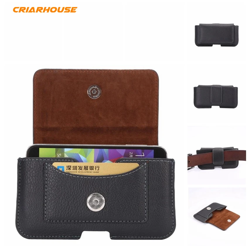 

For Most Phone Universal Phone Case Hip Belt Clip Cover Dual Pouch Credit Card bag Holster Black Flip PU Leather Purse Businiss