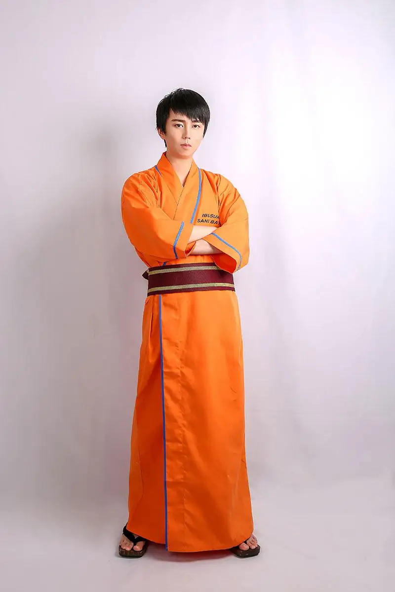 Оранжевое Новое японское мужское кимоно хлопковая юката костюм для косплея на Хэллоуин Винтажный Мужской воин Самурай одежда M L XL - Цвет: Orange