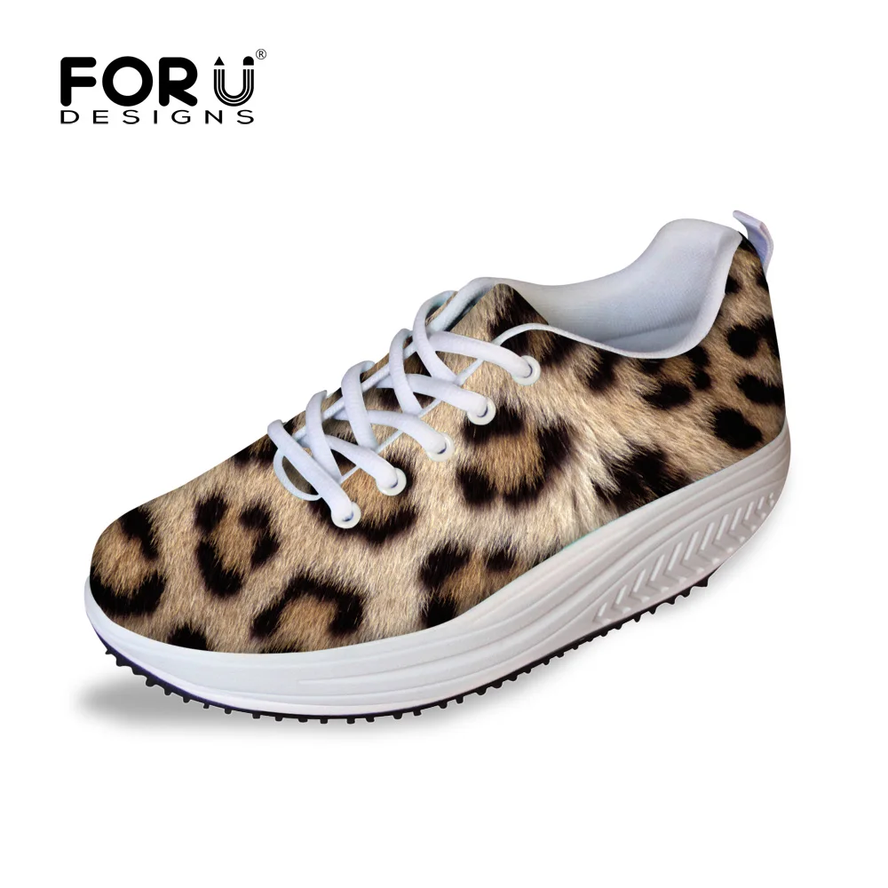 

FORUDESIGNS Leopard Print Women 2018 Autumn Casual Shoes Swing Height Increasing Chaussure Femme Lace-up Flats Platform Shoes