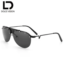 DOLCE видения тенденции моды заклепки солнцезащитные очки без оправы пилот изгиб металлический каркас солнцезащитные очки Мужчины оттенки
