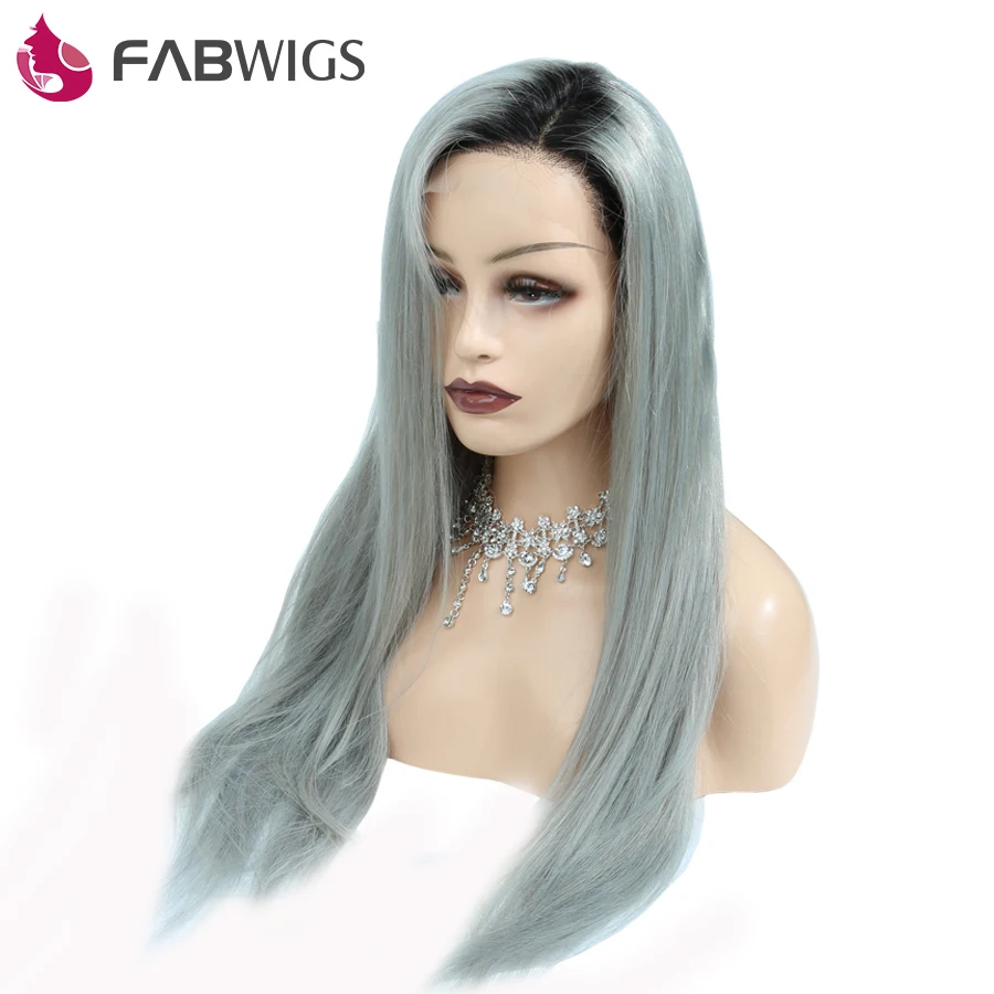 Fabwigs эффектом деграде(переход от темного к серый бесклеевой Синтетические волосы на кружеве парик с волосами младенца 130% плотность T1B серый бразильские Синтетические волосы на кружеве парики из натуральных волос с Африканской структурой, Волосы remy