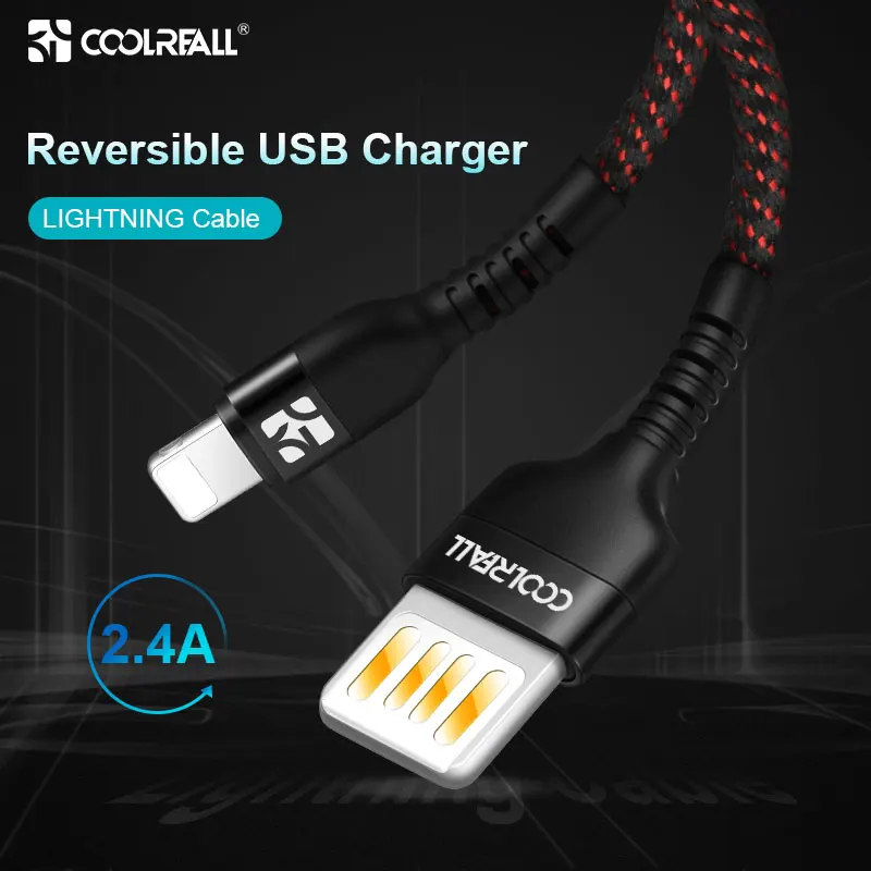 

Coolreall Reversible USB for iPhone cable fast charging lightning cable for iPhone XR XS Max X 8 Plus 2.4A USB Charging Cable