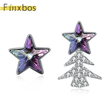 

Finxbos 925 Sterling Silver SWAROVSKI Crystal Christmas Tree Star Earrings for women