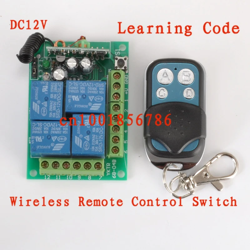 

12V 4CH Wireless Remote Control Switch Light Lamp Power Universal Remote Controller Learning Code 315/433MHZ Output adjusted