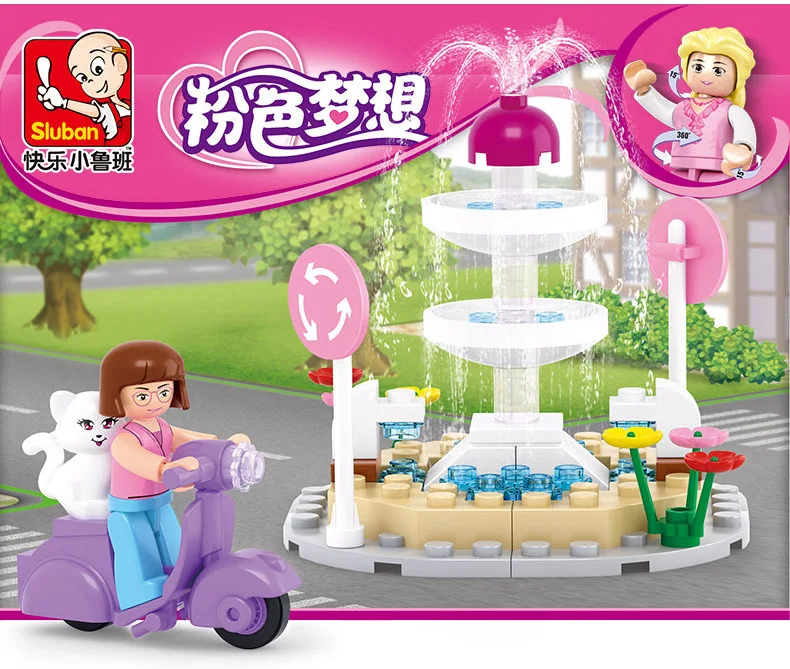 

Sluban M38-B-0519 Pink Dream Series Girl Motorcycle Pet Cat Fountain Building Block Sets Compatible With Legoe