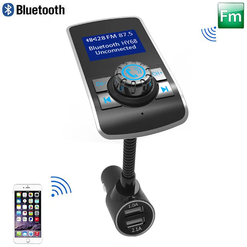 Fm-передатчик HY68 Bluetooth Handsfree Max 5 В/3.1A Автомобильный MP3-плеер двойной USB разъем Поддержка TF карты дисплей номера телефонов