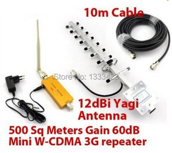 

3G Repeater W-CDMA 2100Mhz Mobile Phone UMTS Signal Booster 3G WCDMA Signal Repeater Amplifier + 13dBi Yagi Antenna With Cable