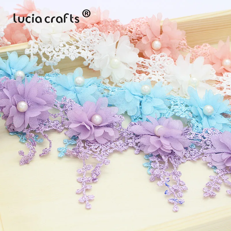 Lucia crafts 1yards/lot 7cm Flower Embroidery Lace Trim Fabric DIY Handmade Garment Lace Materials Accessories N0502 lace fabric lace sewing accessories lace sewing supplies lace accessories lace garment accessories clothing craft accessories