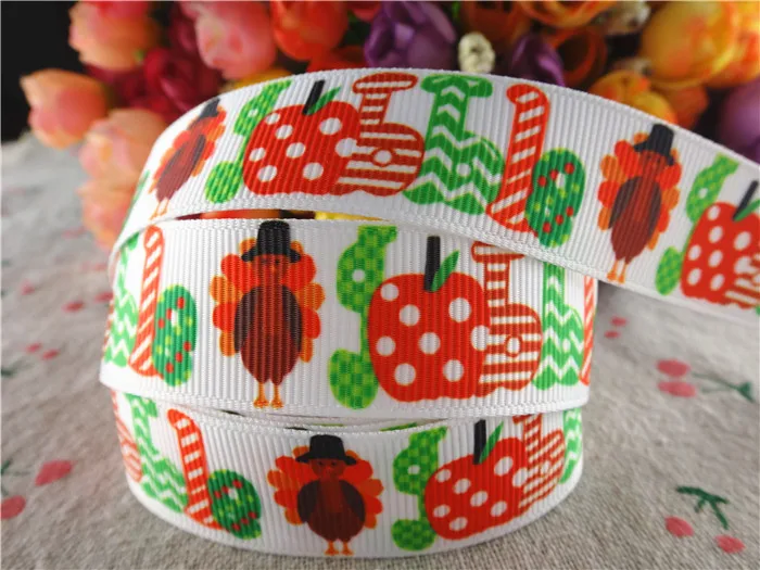 

16063012, new arrival 7/8'' 22mm 5 yards thanksgiving printed grosgrain ribbons cartoon ribbon handmade hair bows