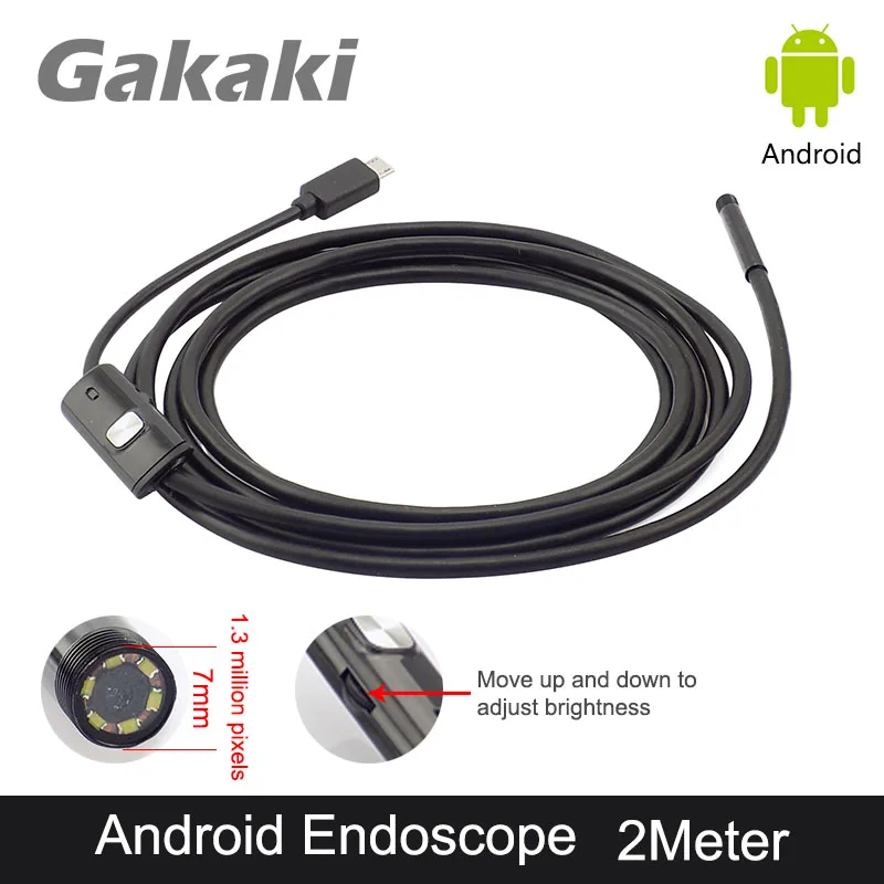 Gakaki 7 мм объектив USB эндоскопа бороскоп Android Камера 2 м Водонепроницаемый инспекционной Змея пробки для телефона Android бороскоп Камера