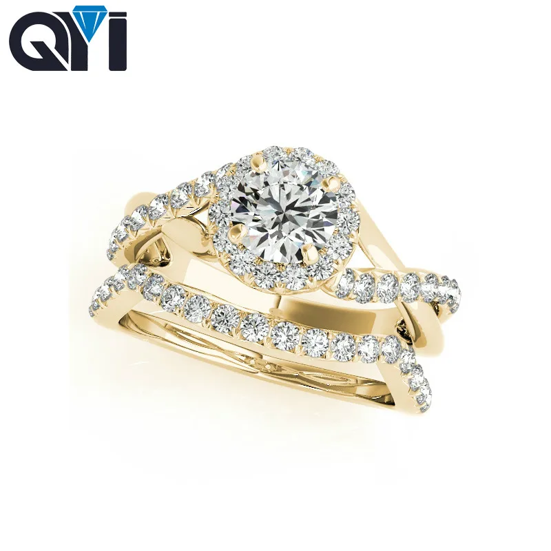 

QYI Luxury 0.5 Carat Big Halo Ring Sets 925 Solid Sterling Silver High Setting Round Cut Sona Engagement Wedding Rings