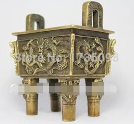 

B0602 Chinese old tibet brass carved dargaon Incense Burner Censer statue