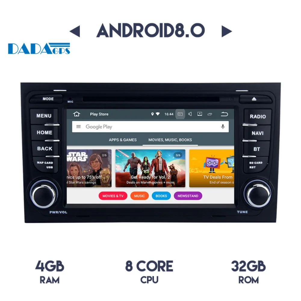 Top 7" 2 din Car DVD Player Android 8.0 4+32GB 8 Core for Audi A4 S4 RS4 2002-2008 Radio GPS Map Navigation Stereo Audio Multimedia 8