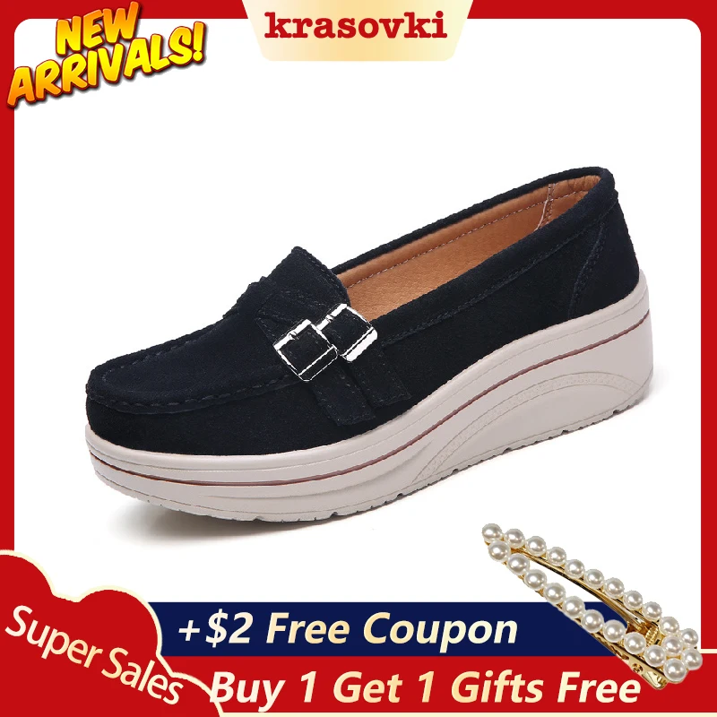

Krasovki Leather Slipons Platform Shoes Flats For Women Slip on Creepers Sneakers moccasins Suede Loafers new sneakers Suede