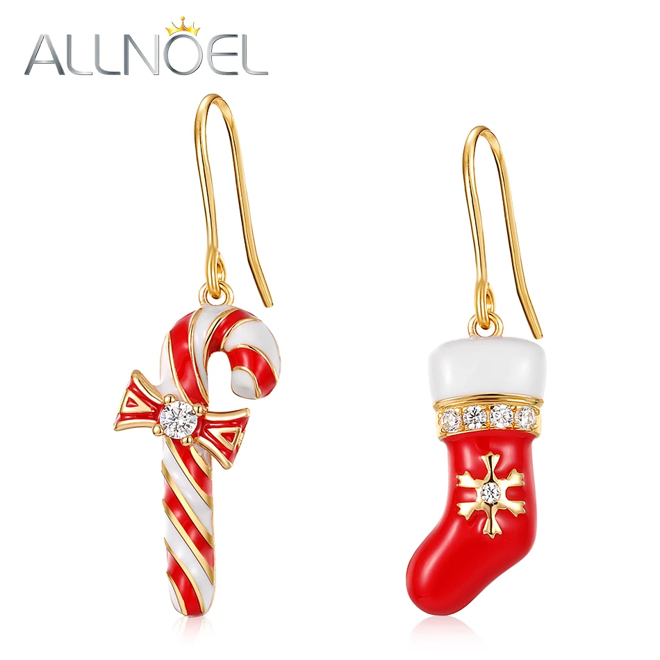 

ALLNOEL S925 Enamel Drop Earrings For Women Handmade Candy Stick Socks Christmas Party Jewelry 925 Sterling Silver Earrings Gift