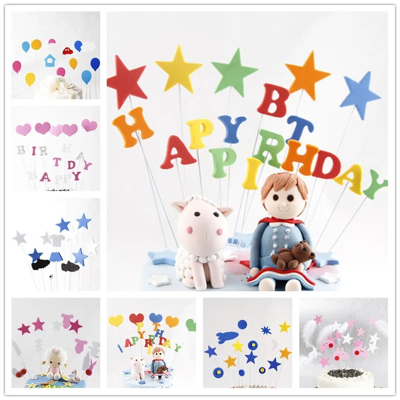 

Cartoon Happy Birthday Theme Cake Topper Kids Mouse Star Cake Decoration Baby Shower Wedding Party Baking Cupcake Picks Supplies