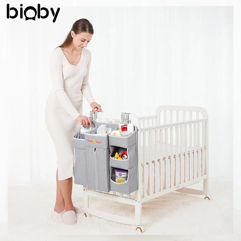 

High-capacity Baby Bed Hanging Pockets Storage Bag Zipper Diapers Sundries Organizer Bottle Toy Holder Cradle Bedding sets