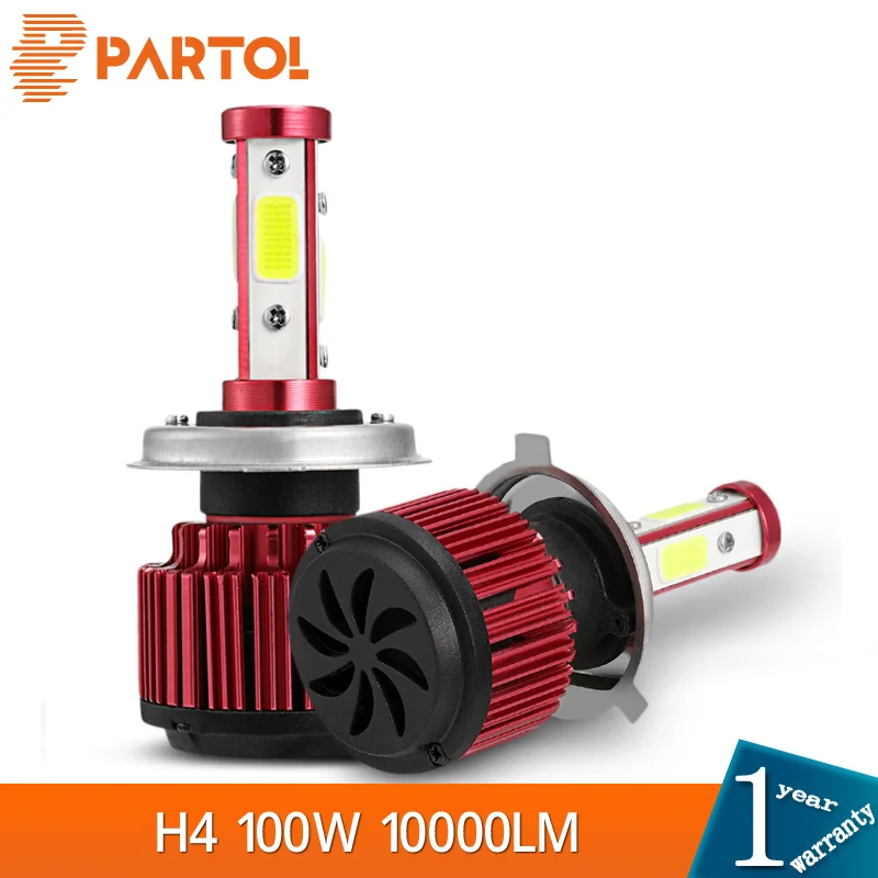 

Partol 100W H4 LED Bulb Hi Lo Beam Car LED Headlights 4 Side COB Auto LED Headlamp 12V 24V 10000lm For Renault Twingo Scenic SUV