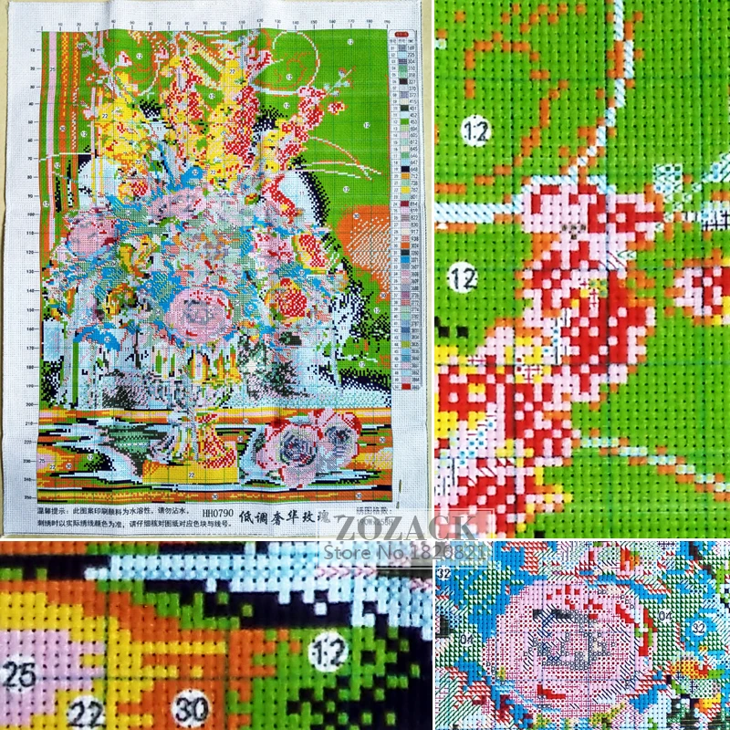 DIY Needlework,Cotton Thread DMC Cross stitch,Embroidery kit, Printed On Fabric,flowers,Rose Vase Printed pattern Cross-stitch