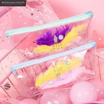 

Feather Clear Pencil Case Quality PU School Supplies Stationery Gift Pencilcase School Cute Pencil Box School Tools