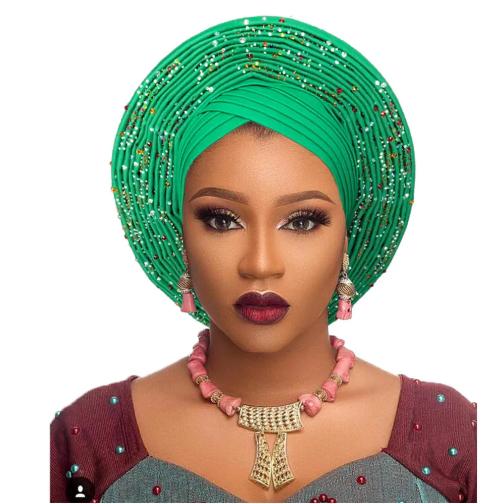 Nigerian african headtie aso oke headtie beautiful african turban headwraps pretty studded auto gele african head wrap headband (4)