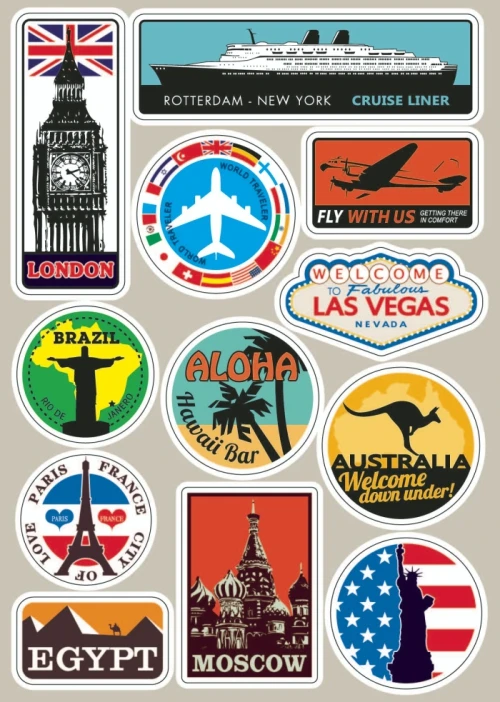 

Famous Scenic Spot Vintage stickers on a laptop trolley Luggage baggages tikers rock guitar skateboard Car Stickers