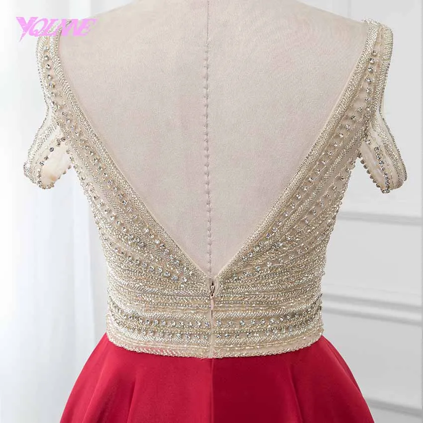 YQLNNE темно-красные длинные платья для выпускного в деловом стиле вечернее платье атласные Кристаллы бисером