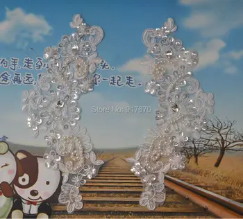 

10pcs/lot Handmade Sequin Lace Applique, 3d beaded rhinestone applique, bridal lace headpiece