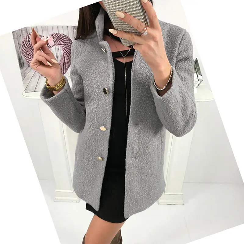 Women Winter Woolen Coat Autumn Casual Solid Color Long Sleeve Pocket Single-Breasted Suit Collar Pink Long Coat Abrigos Fashion (9)